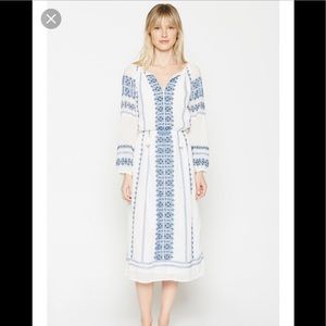 Joie Aliz Embroidered White Peasant Midi Dress